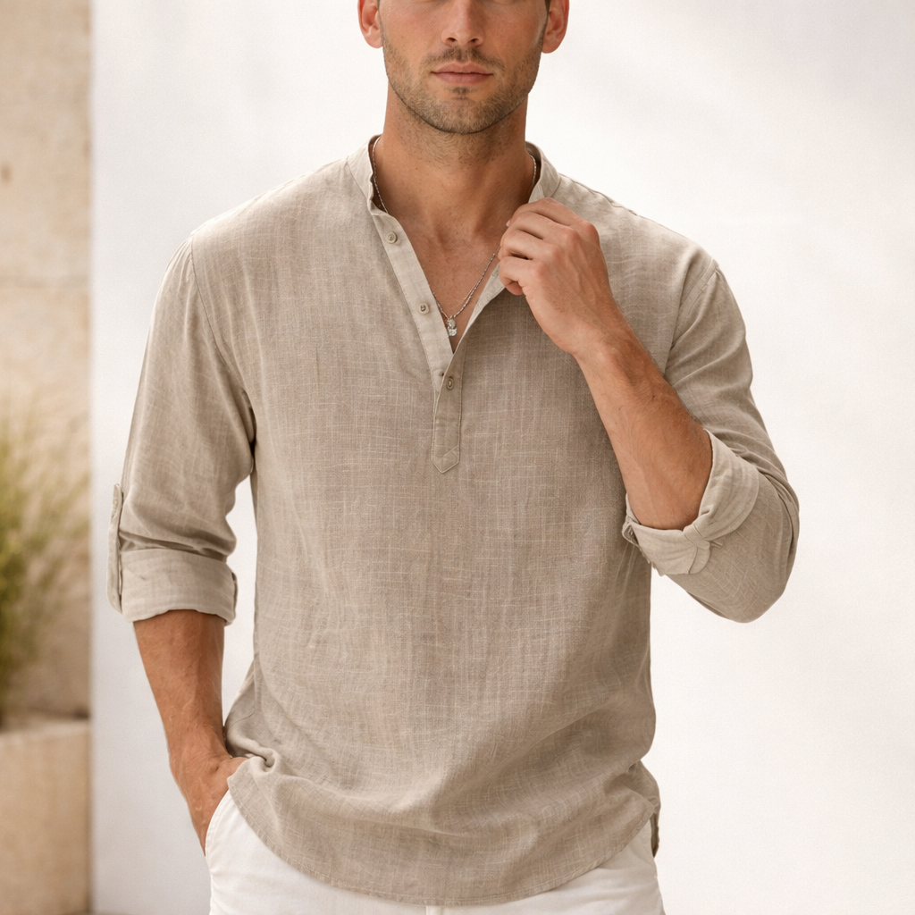 Men's Linen Henley Shirt | Long Sleeve