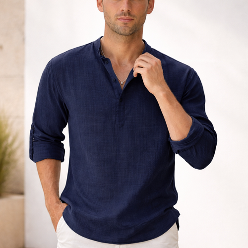 Men's Linen Henley Shirt | Long Sleeve