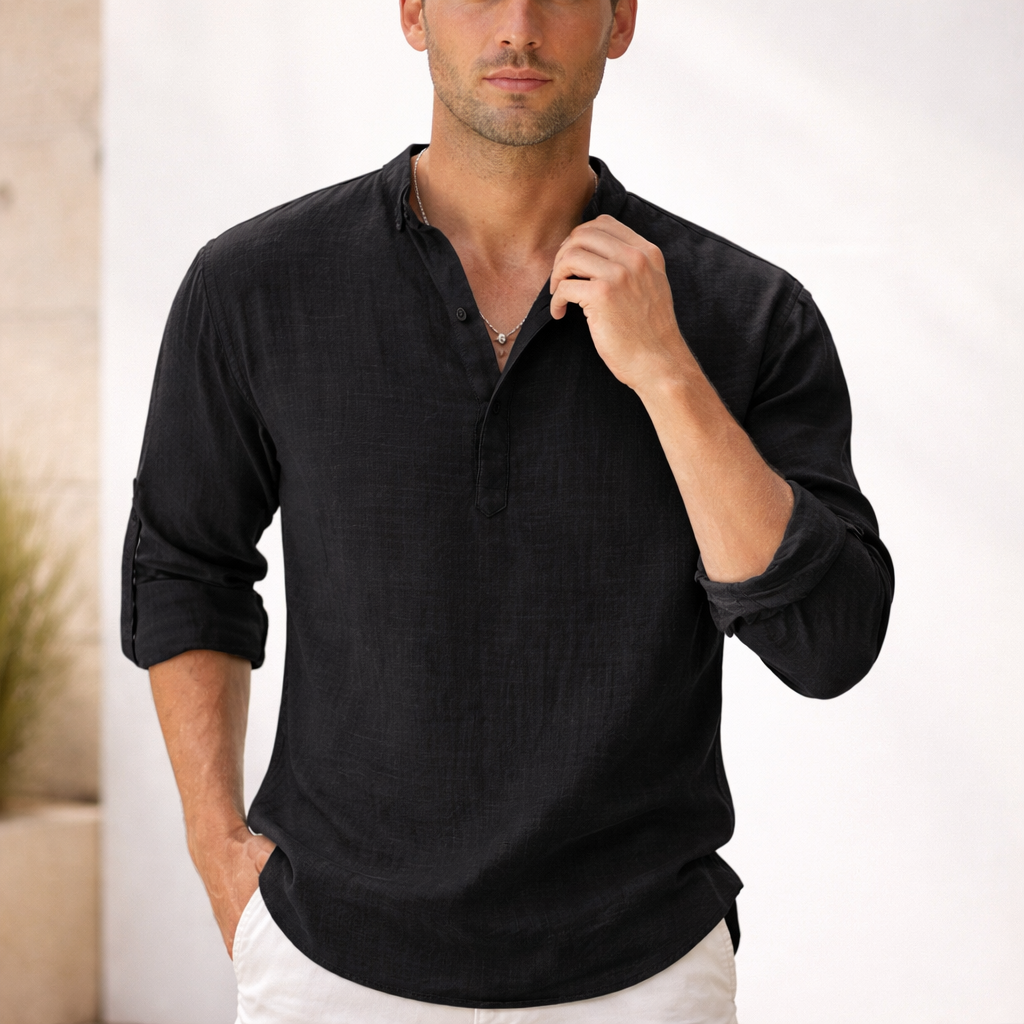 Men's Linen Henley Shirt | Long Sleeve