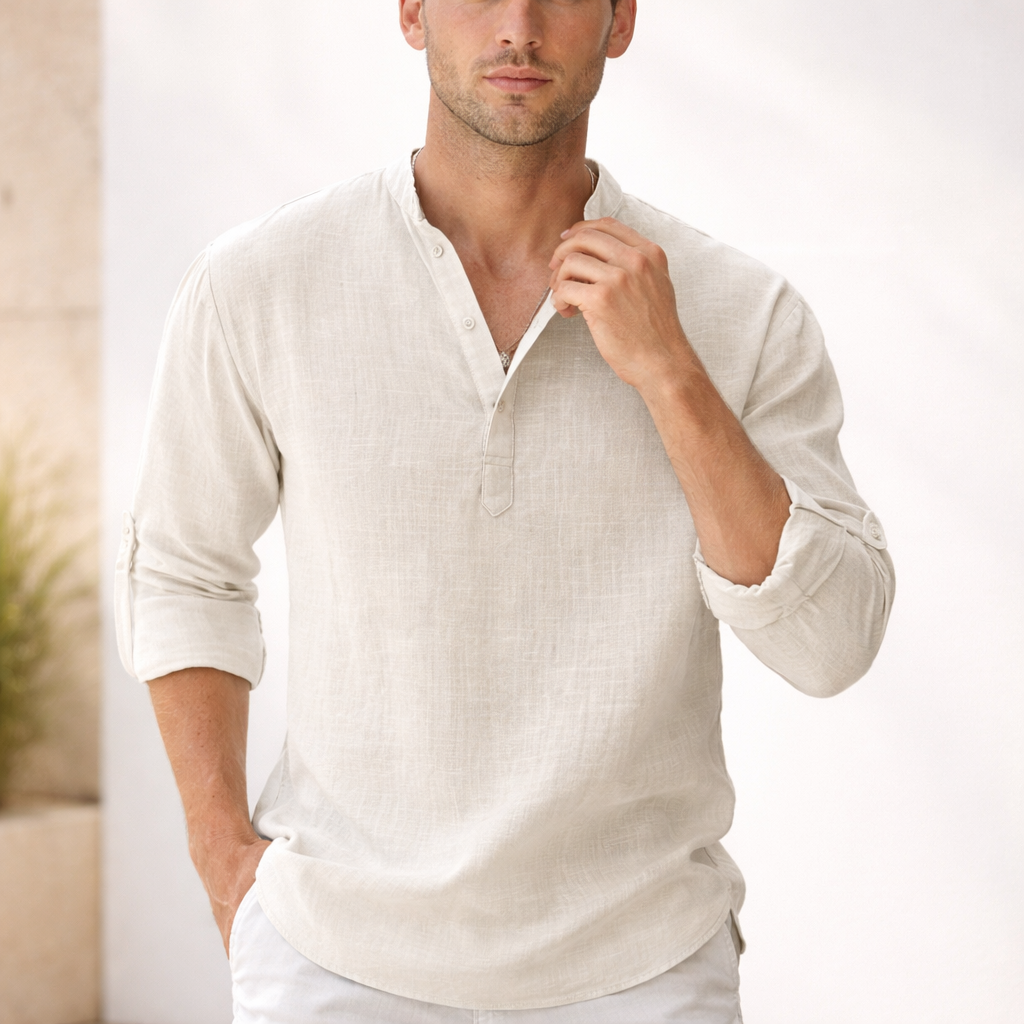 Men's Linen Henley Shirt | Long Sleeve
