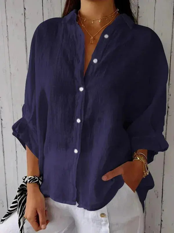 Women's Oversized Linen Blouse | Long Sleeve Shirt