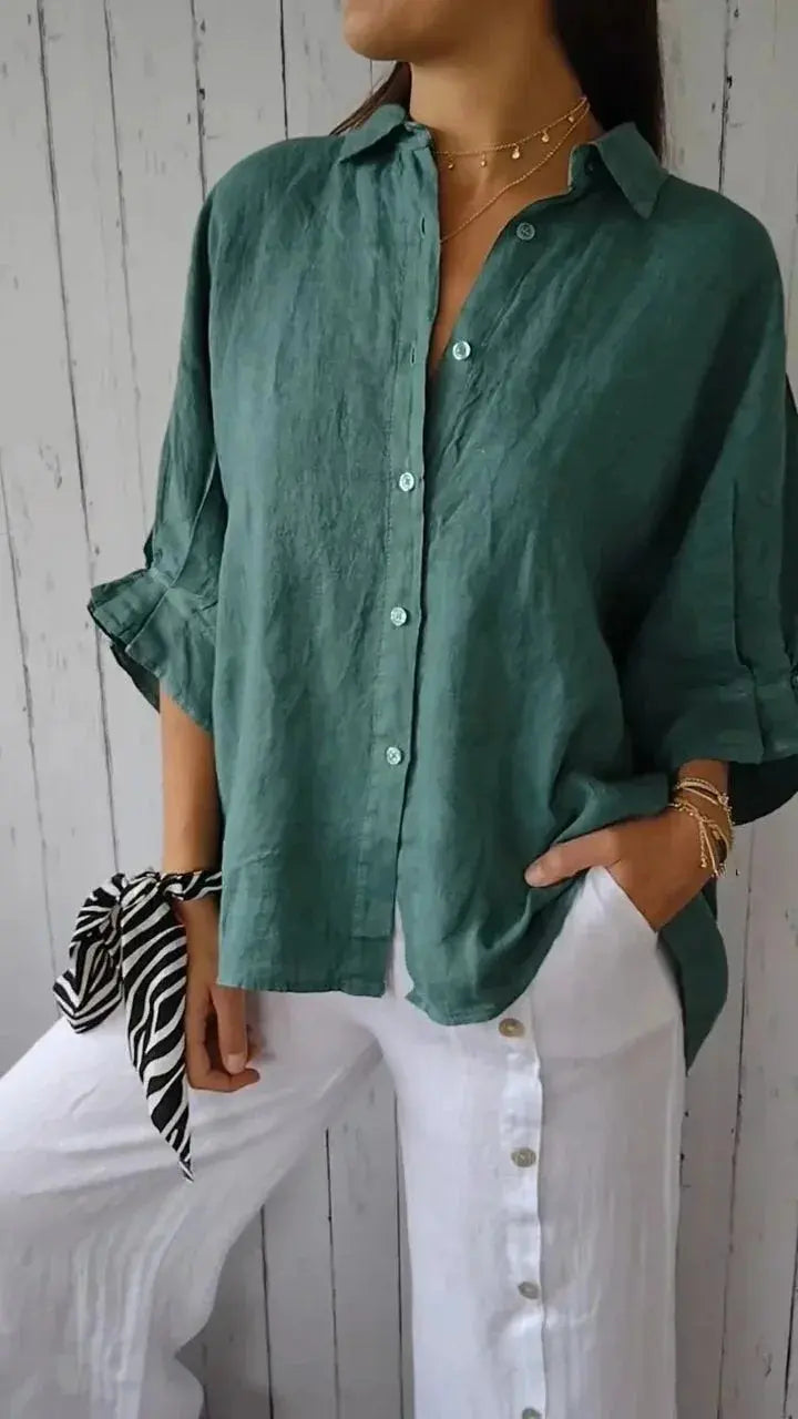 Women's Oversized Linen Blouse | Long Sleeve Shirt