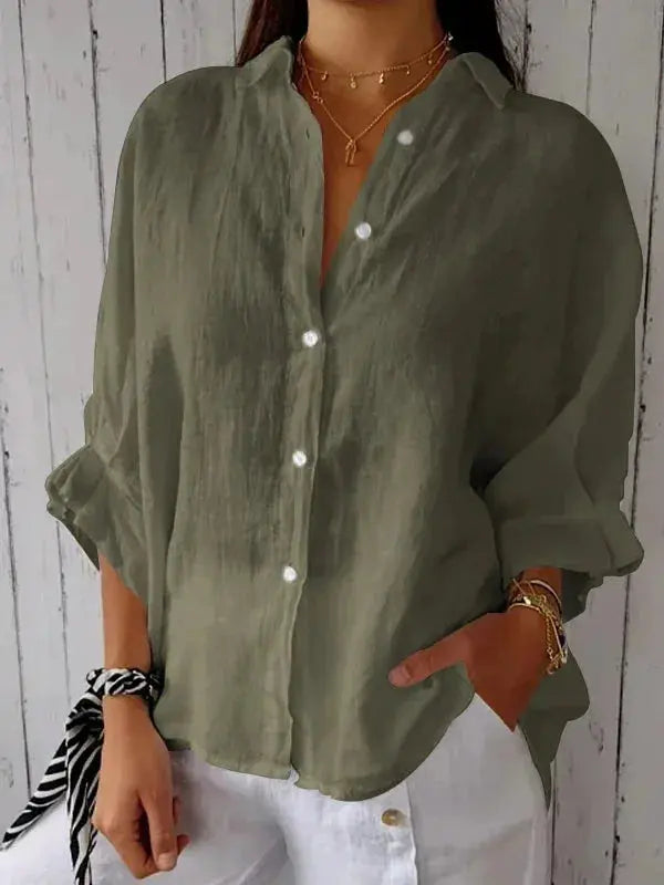Women's Oversized Linen Blouse | Long Sleeve Shirt