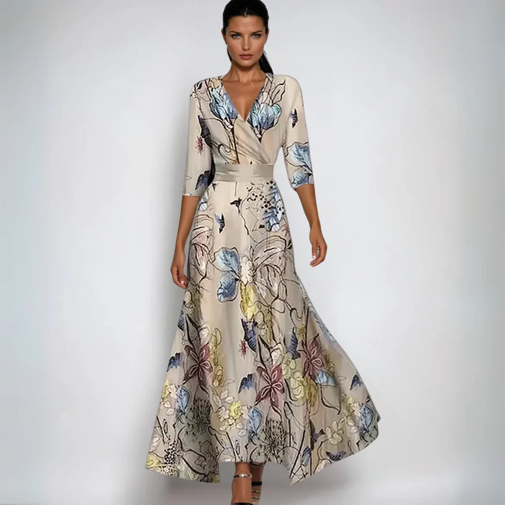 Women's Floral Long Sleeve Wedding Guest Dress | Maxi